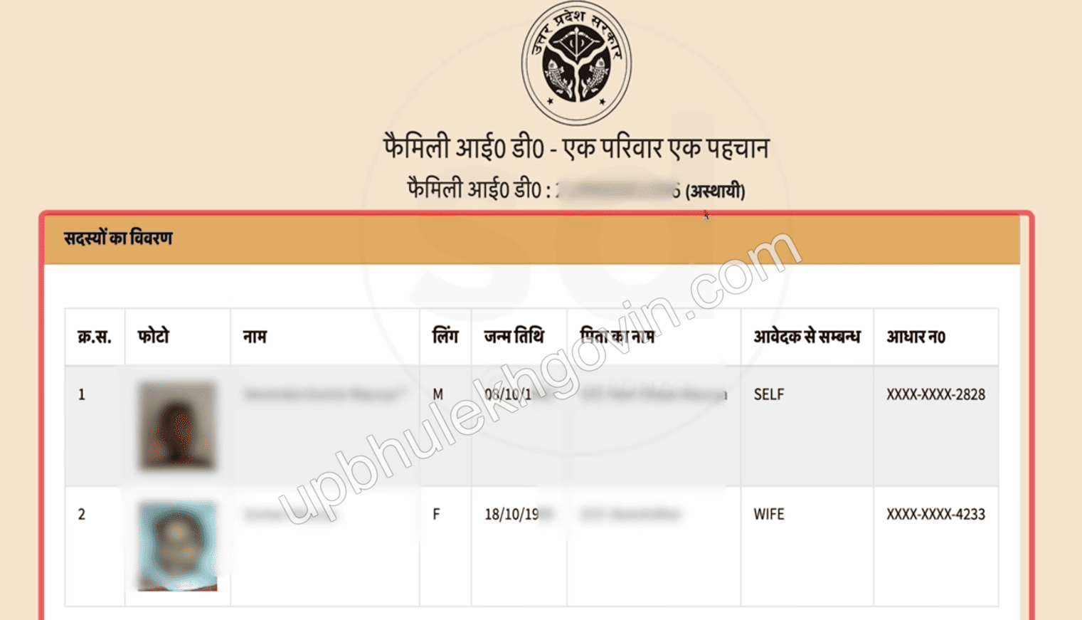 Family ID UP Details
